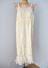 Vtg 50s 60s cream cotton slip adjustable straps sheer lace ruffle trim 34