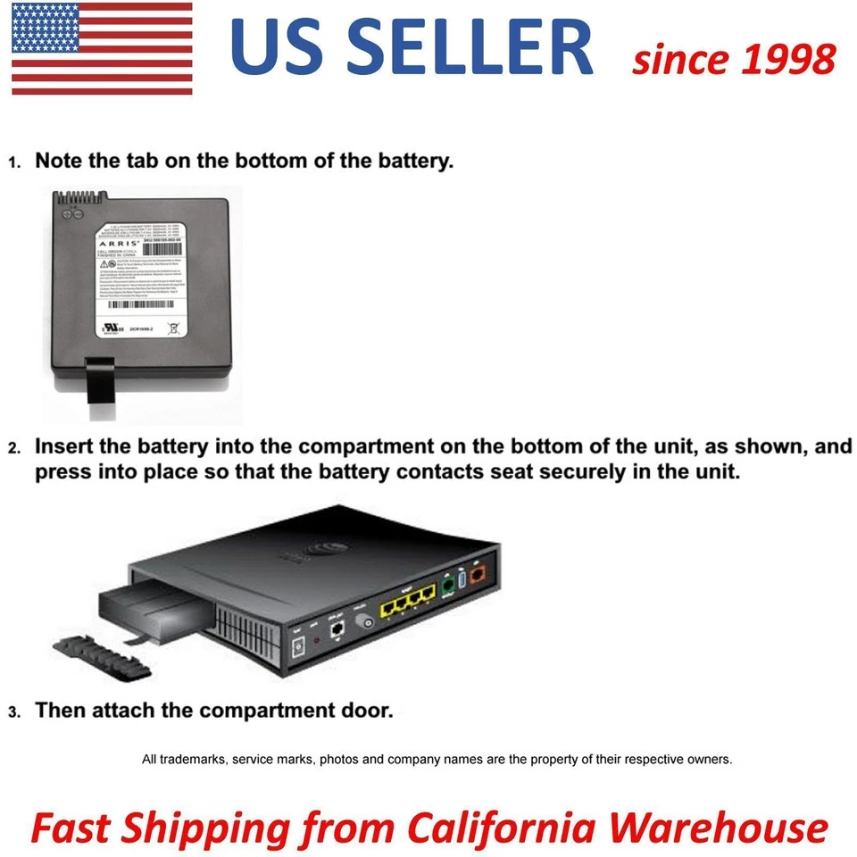 ARRIS 7.4V 5600mAh Li-ION Battery 586185-002-00 AT&T U-Verse NVG599 GATEWAY NEW - Image 3 of 3