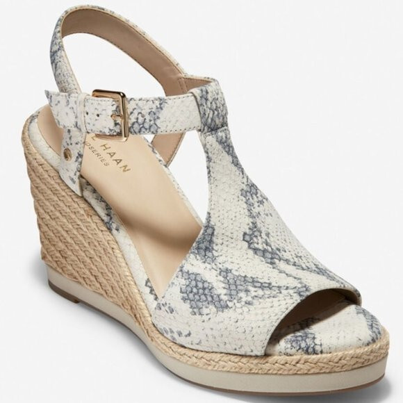 Cole Haan Women Sandals 9.5 Cloudfeel Embossed Leather Snakeskin Wedge MSRP $150