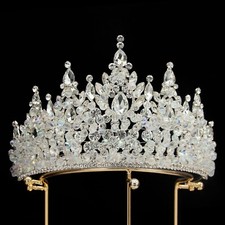 10cm Tall Large Crystal Beads Tiara Wedding Queen Princess Crown For Women