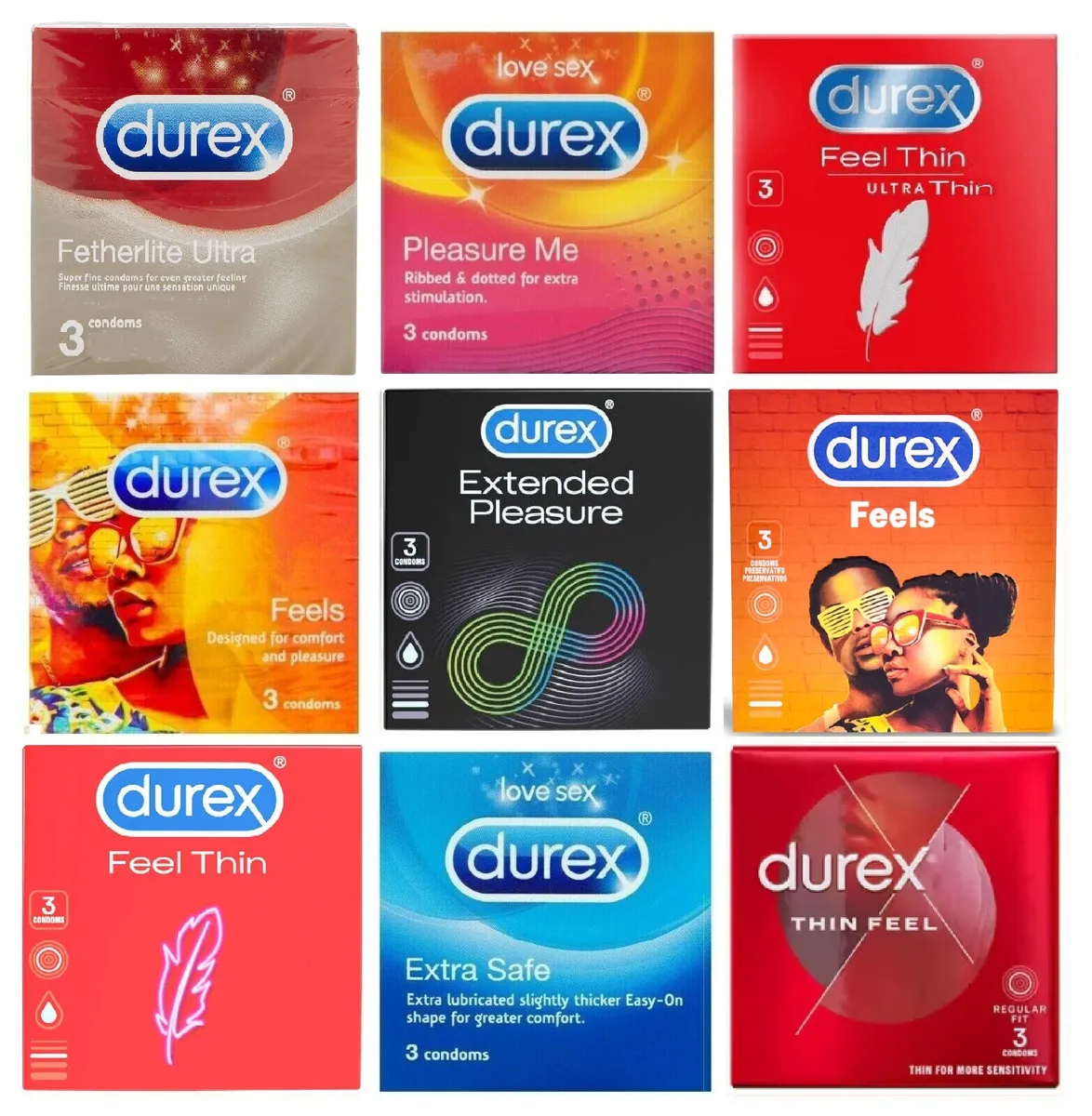 Durex Condoms Elite,Extra Safe,Thin Feel, Extended Pleasure,Thin Feel Ultra  Thin