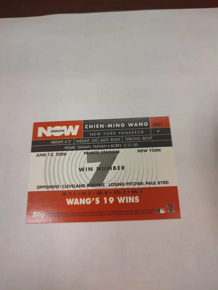 2007 Topps Generation Now Chien-Ming Wang #GN91 New York Yankees (PWE) - Image 2 of 2