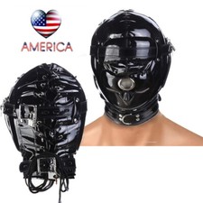 Unisex Bondage Hood Mask Headgear Open Mouth Blindfold Slave Sensory Deprivation