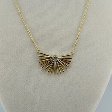 Gold Sunburst Pendant Necklace Art Deco Fan C...