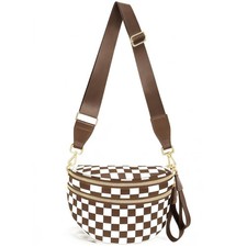 Checkered Crossbody Bags for Women Nylon Bum Bag Spacious Trendy Fanny Pack L...
