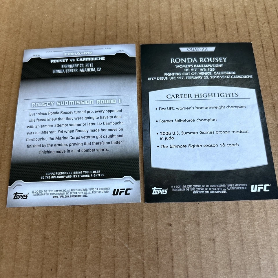 RONDA ROUSEY 2014 Topps UFC Octagon Greats #OGAP-RR & Fight Night #FNHA-RR (f3) - Image 2 of 2