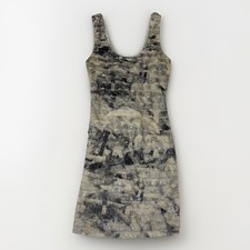 Forever 21 Bodycon Dress Womens Small Cream Grey Abstract Ruffle Y2K Grunge Mini