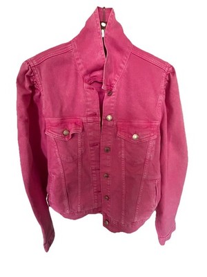 GAP x Barbie Women s Pink Denim Jacket w/ puffed shoulders - Long Sleeve Pockets