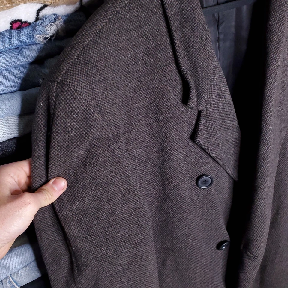 VTG Polo Ralph Lauren Wool Over Coat Double Breasted brown Herringbone Mens 46R - Image 3 of 4