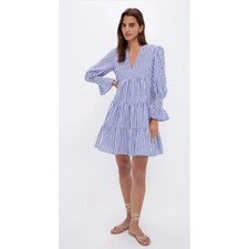 Pomander Place Tuckernuck Kenzo Mini Dress Blue White Stripe Tiered Size Small