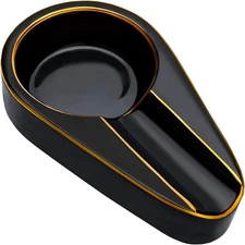 Cigar Ashtray, Luxury Gilt Ceramic Portable Travel Ash Tray With Round Ash Slot,