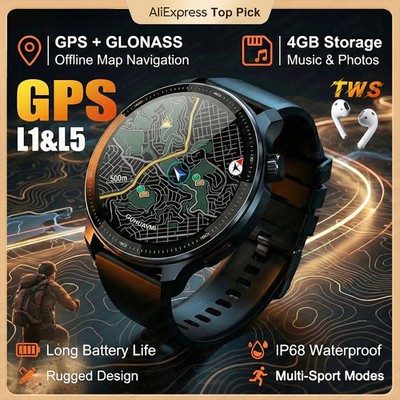 2026New GPS Global Maps Smart Watch Men 4GB Storage TWS Music &Video Player HD D