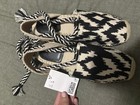 H&M Espadrille Lace Up Sandals Black And Cream Canvas Square Toe Womens 8/39 — photo 1
