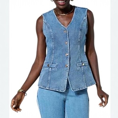C Wonder Medium Wash Denim Vest NWT Size Large