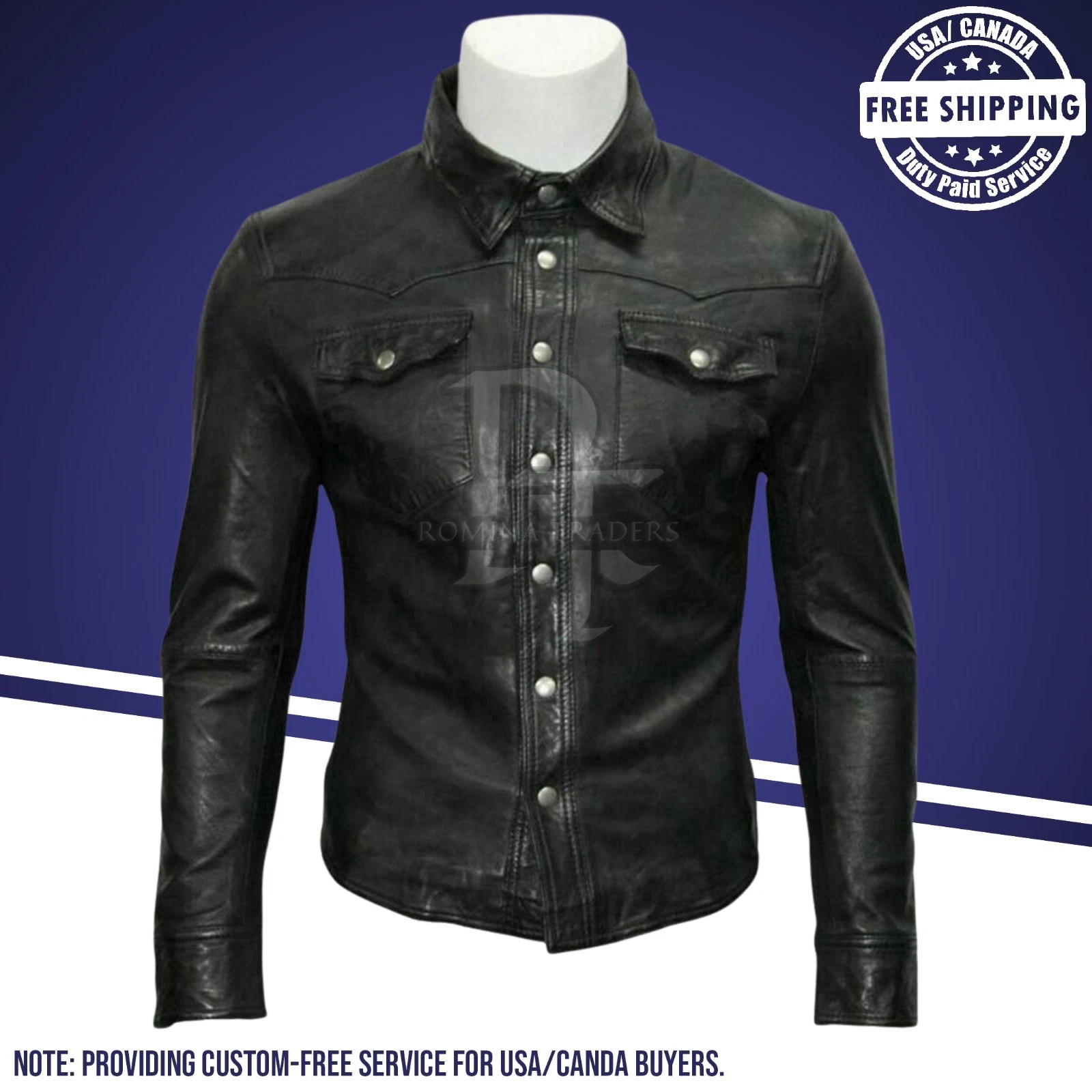 New Men's Black Leather Shirt Jacket Slim fit Denim Style Real Lambskin Jacket