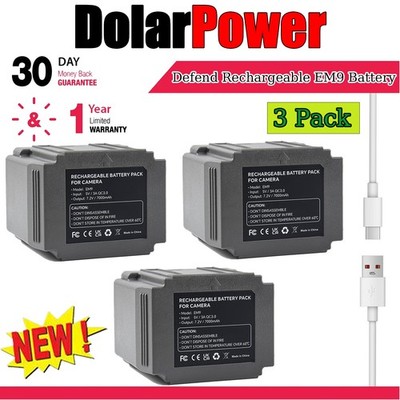 3-Pack Defend Rechargeable EM9 Battery for TACTACAM Cellular Security Camera New