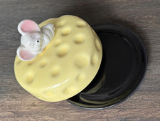 Käseglocke mit Maus - Platte Käseteller Ø 14 cm - 2-teilig Keramik Vintage 