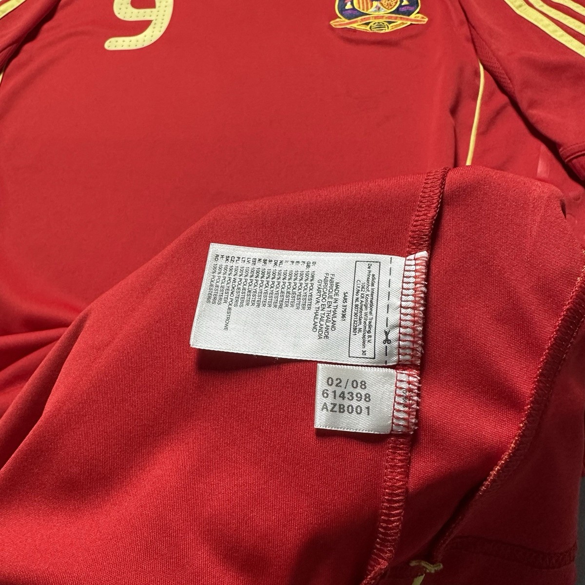 SPAIN ADIDAS 2008 EURO FOOTBALL SOCCER HOME JERSEY #9 TORRES SIZE