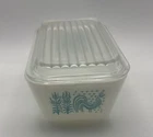 Vtg Pyrex 502 Turquoise Butterprint Space Saver Refrigerator Dish w/ Lid,  READ