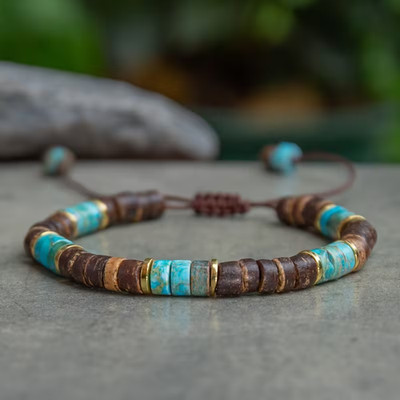 Natural Coconut Shell & Sea Sediment Bracelet Imperial Stone Woven Bracelet