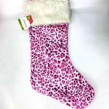 Sequin Leopard Animal Print w/fur Target 20" Pink Holidays Xmas Stocking