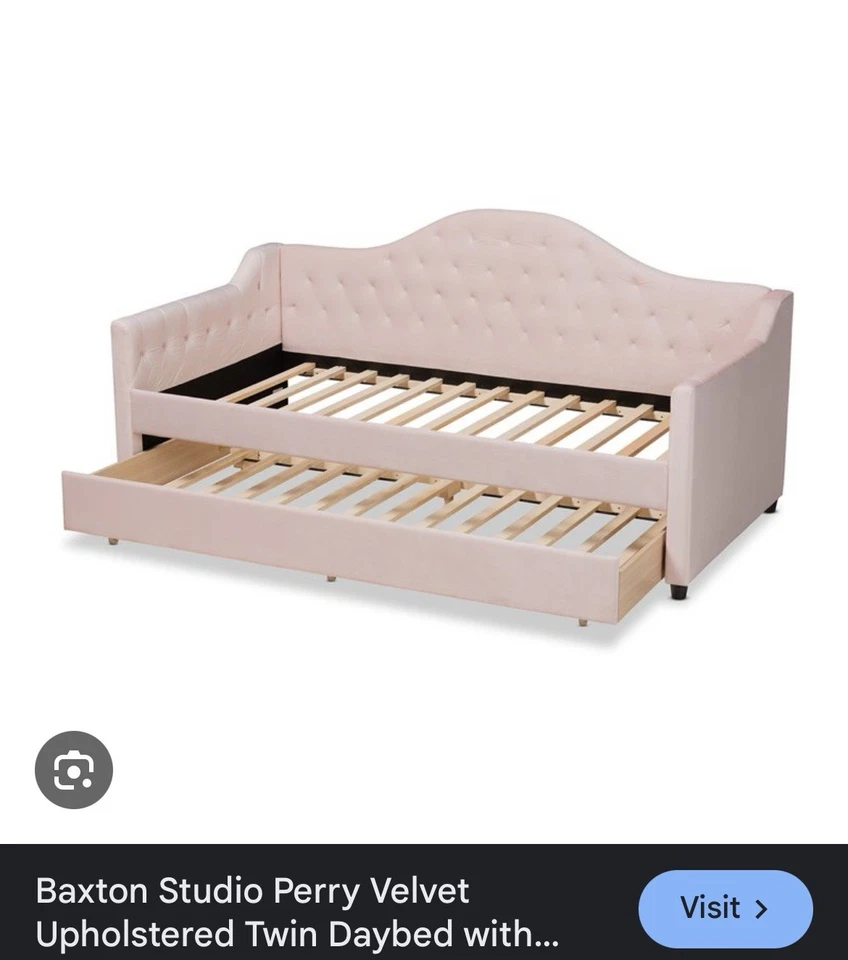 Baxton Studio Perry бархатная мягкая двуспальная кровать с раскладушкой розовая - Изображение 2 из 4