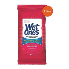 Wet Ones Skin Cleaning Wipes 20 Count Pack of 3 for Quick Cleanups