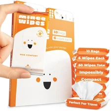 Impossibly Compact Travel Wipes - 99.5% Water - Safe for 6 Count (Pack of 10) 