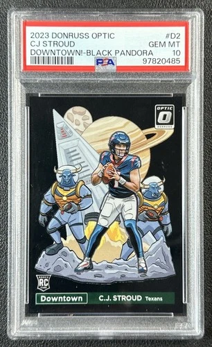 C.J. STROUD PSA 10 2023 DONRUSS OPTIC ROOKIE DOWNTOWN! BLACK PANDORA PRIZM 10/25
