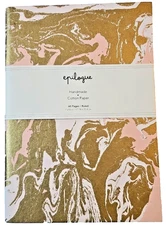 Epilogue Handmade Cotton Paper Journal Pink&Gold 60 Wide-Ruled Pages 7"x10" NEW