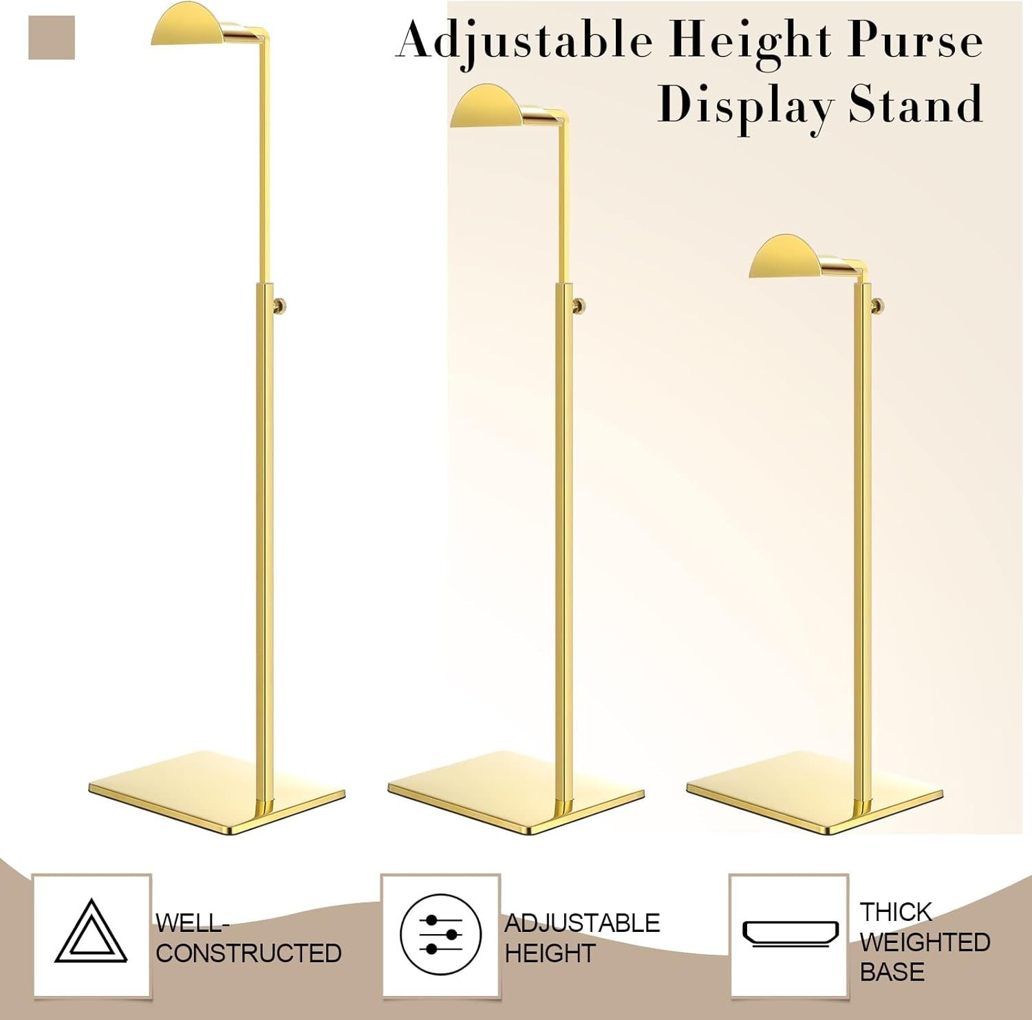 Maitys 8 Pack Gold Purse Display 5.71 x 4.92 x 15.75-29.53 inches, gold 