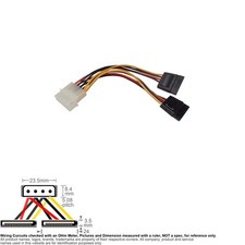 Cable Internal DC Power IDE Molex 4-Pin Male SATA 15-Pin Dual Female Y-Cable 6"