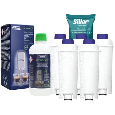 SILLAR 5x Wasserfilter kompatibel mit Delonghi DLS C002 + DeLonghi EcoDecalk Entkalker