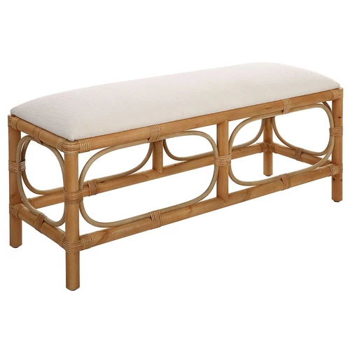 Uttermost Laguna White Fabric Rattan Bench - Picture 3 of 5