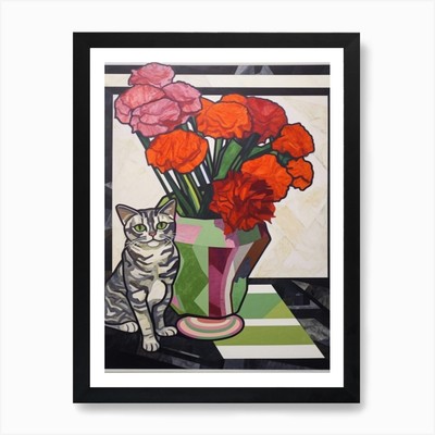 Nelke mit Katze 3 Abstrakt Exp Gerahmtes Wandbild Poster Leinwanddruck Bild