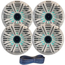 Kicker 6.5" 2-Way 195W Marine LED Speakers 2 Pair w/White Grilles, Wire