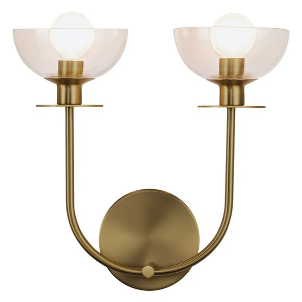 Wandleuchte Glas Metall E14 30,5 Cm Breit In Gold 2-Flammig Modern Wand Lampe-image