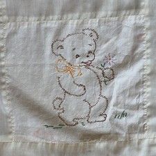 Vintage Baby Quilt Top 42" X 58" Animals Cats Dogs Elephant More Embroidered