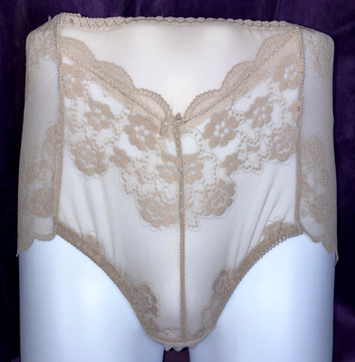 Set 2 NEW 3x Sheer Lace Risqué Taupe Granny Panty Nylon Mesh Lace Stocking Sissy