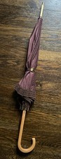 Authentic Celine Vintage Folding Umbrella Macadam Lace Wooden Parasol Brown Rare