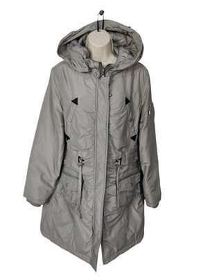 CLEMENTS RIBEIRO GREY UK 14 COAT JACKET ZIP UP CASUAL PADDED HOODED PARKA WOMENS