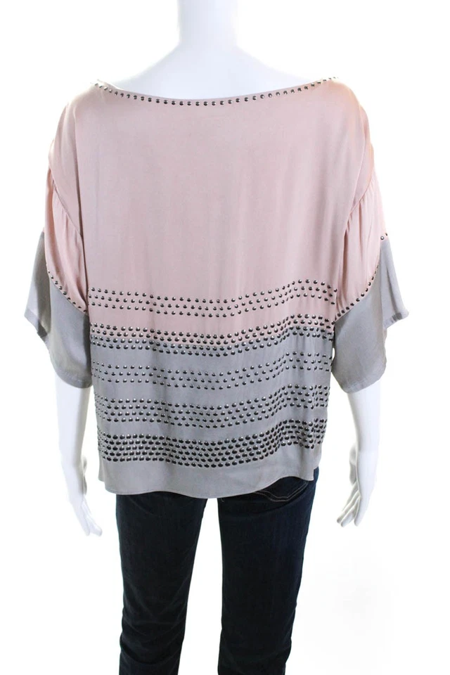 Blusa Milly para mujer cuello barco mangas cortas tachuelas adornar dobladillo abertura rosa talla 8 Foto 3 de 4