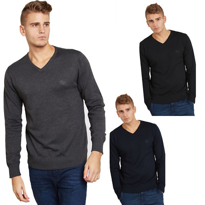 Mens V Neck Jumper Soft Knit Wool Sweater Pullover Casual Long Sleeve Top Size