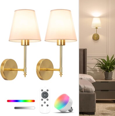 NIORSUN 14.5-in 2-pc Gold Battery Operated Wall Sconce, 5200mAh Dimmable 9 Color