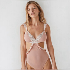 We Are HAH X Free People Women's Key to Ur Heart Sheer Bodysuit Dusty Rose XS
