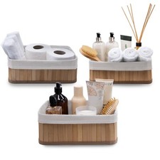 KNIGHT Multipurpose Set of 3 Bamboo Storage Baskets, Storage Hamper