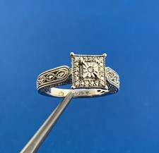 Designer 925 Sterling Silver Diamond Square Top Halo Accented Engagement Ring