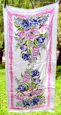 Vtg 1940s SILKY RAYON CREPE SCARF Screen Printed Floral 19 " x 42" GIFT