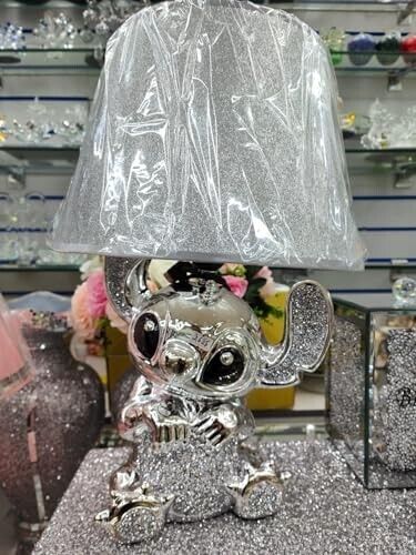 Bling Crushed Diamond Silver Stitch Table Lamp with Shade Ceramic Base Silver UK - Picture 7 of 15