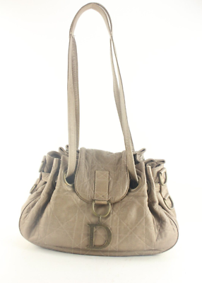 Dior Quilted Bronze Leather Cannage Shoulder Flap Hobo Beige